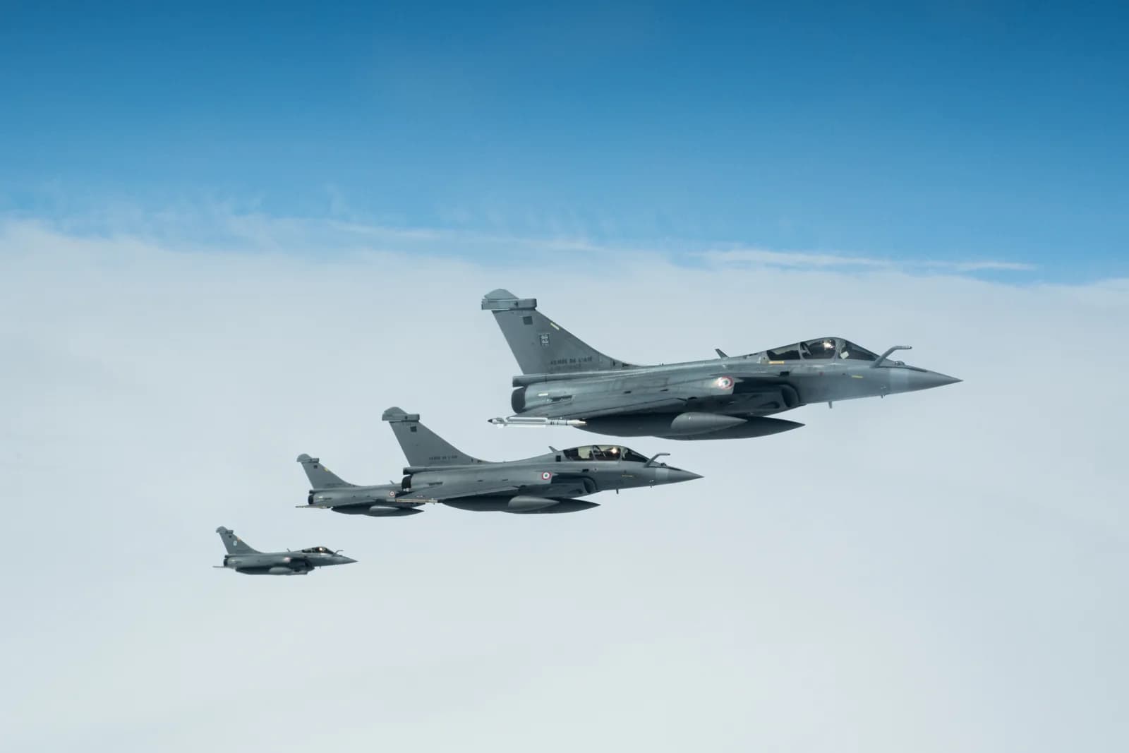 Patrouille de quatre Rafale C du régiment de chasse Normandie-Niémen lors de l'exercice Atlantic Trident